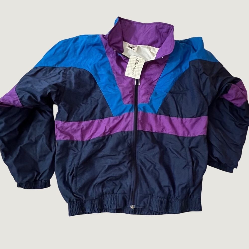 MacGregor Windbreaker NWT Navy Blue Purple Vintage Colorblock Full Zip Jacket M